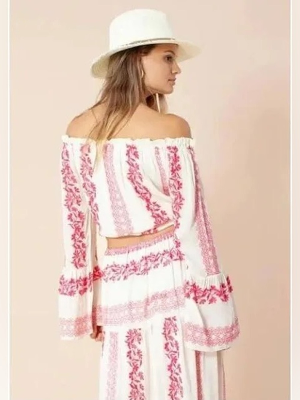 NWT. Hale Bob White Maxi Skirt with Pink Embroidered Tiers